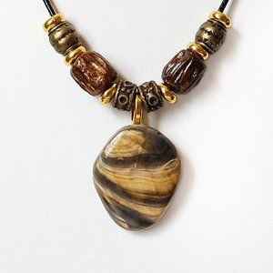 Shell Pendant Necklace With Handmade Clay Beads